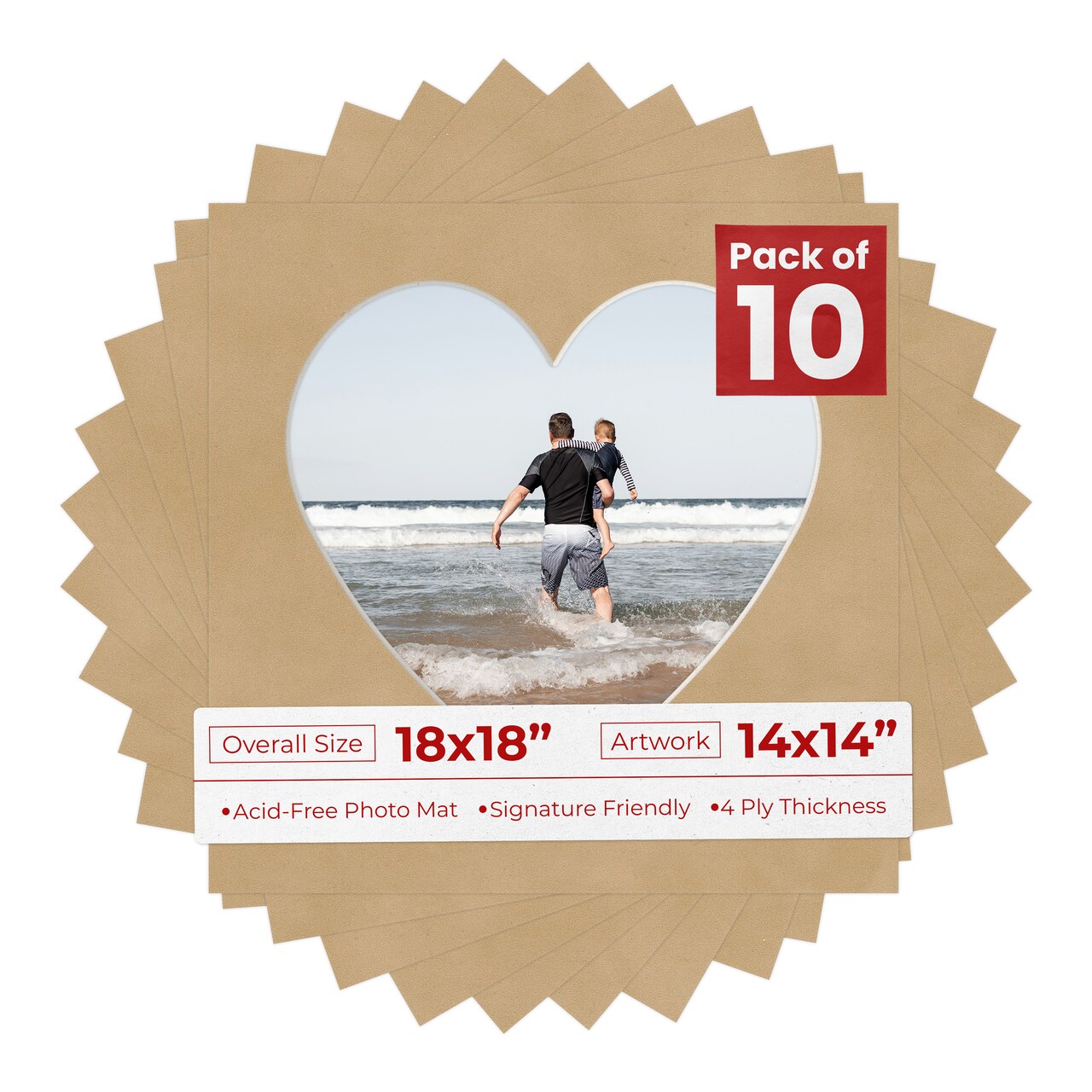 Beige Suede Mat Board for 18x18 Frames - Heart Opening for 14x14 Photos